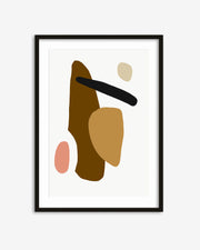 Framed abstract art print with geometric shapes on a white background