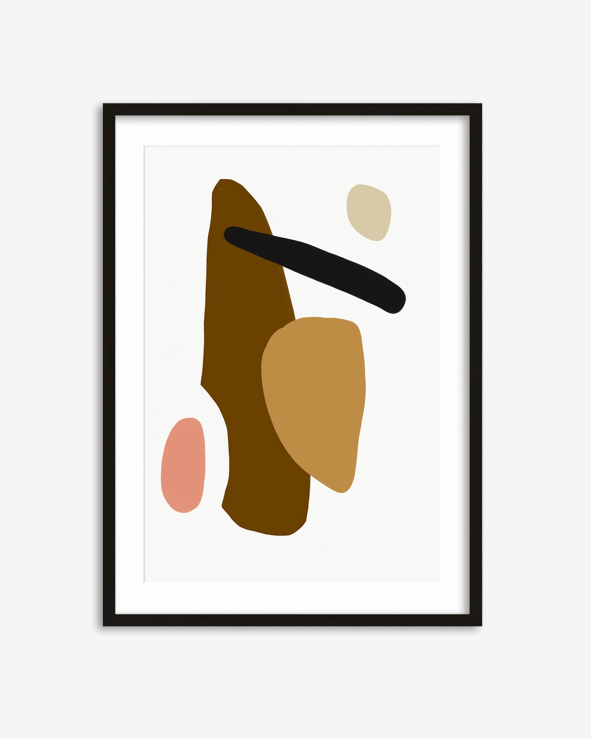 Framed abstract art print with geometric shapes on a white background