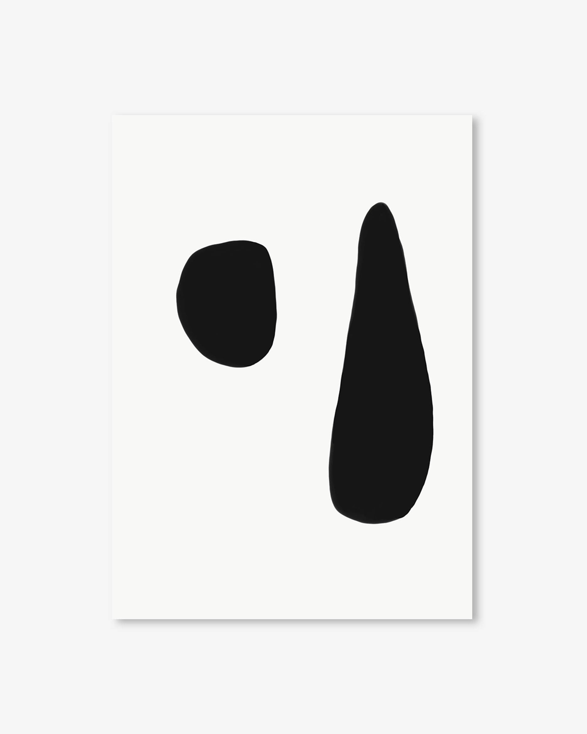 Two black abstract shapes on a white background