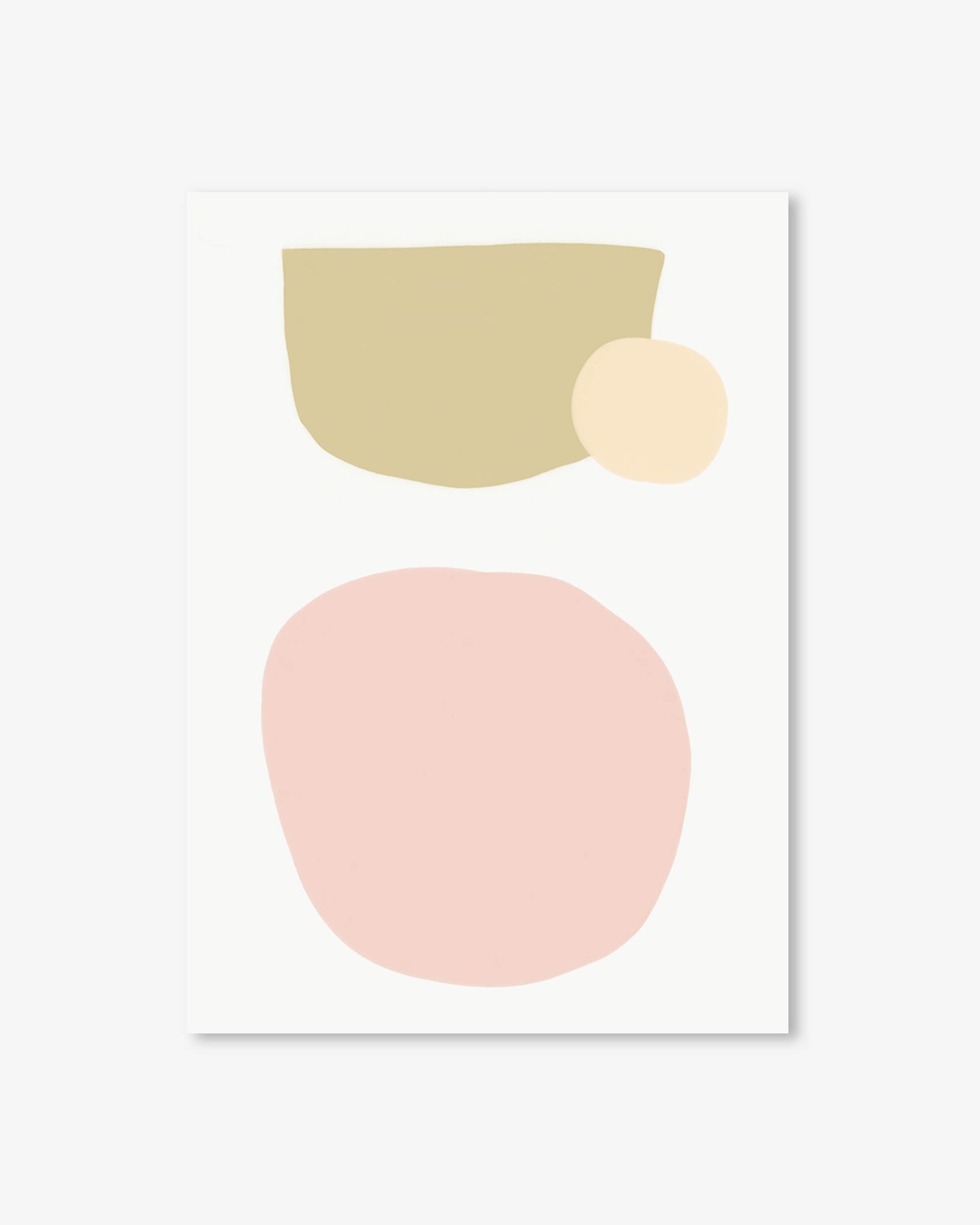 Abstract art print with geometric shapes in pastel colors on a white background