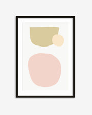 Framed abstract art print with geometric shapes on a white background