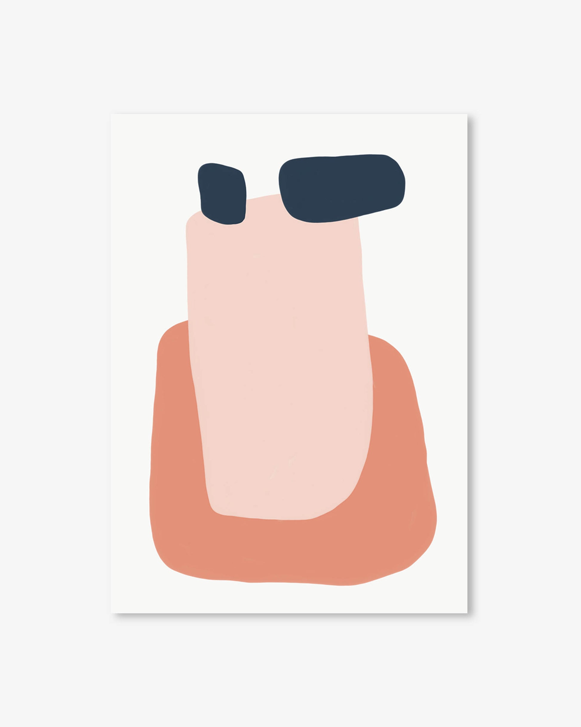 Abstract art print with a pink and blue shape on a white background