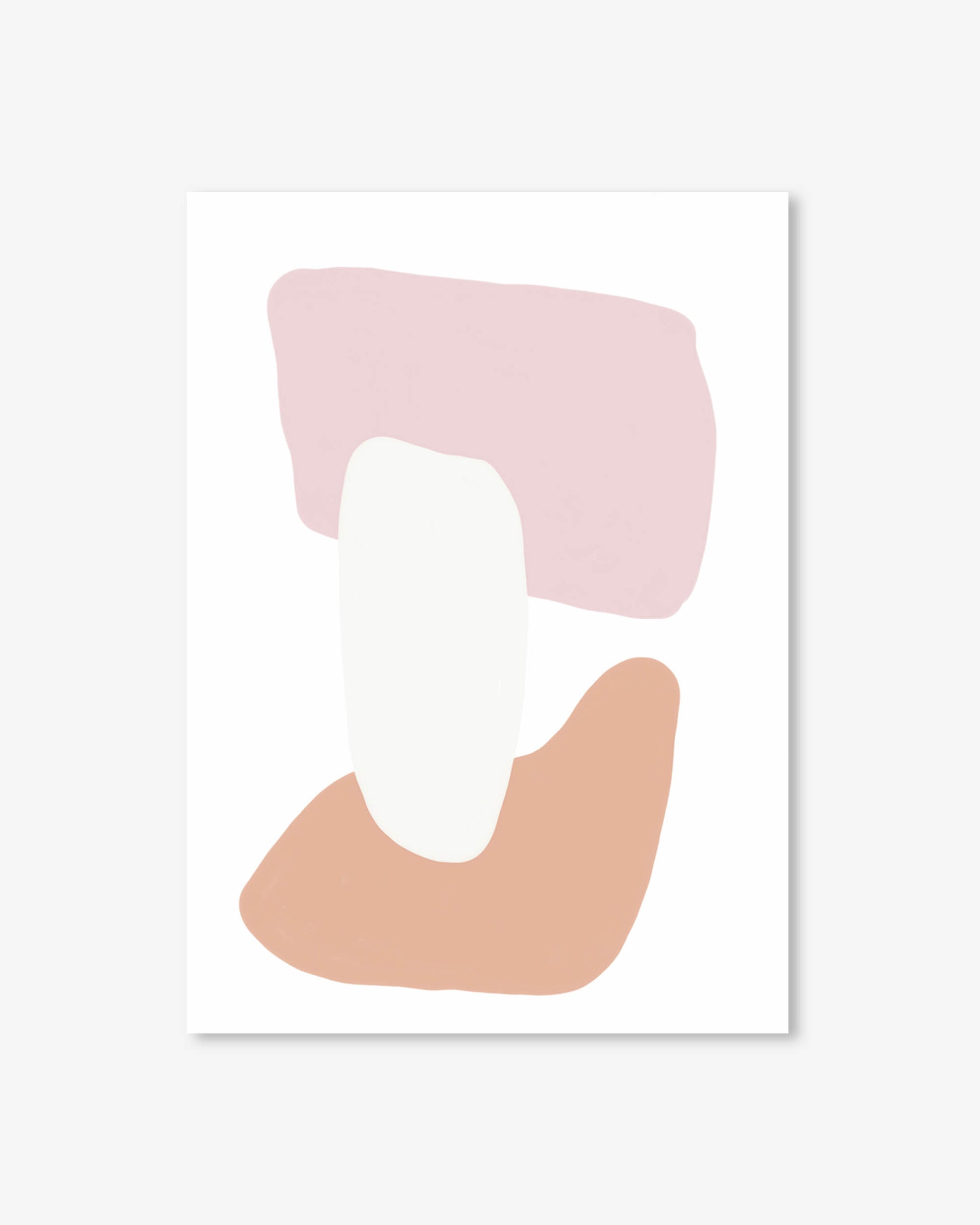 Abstract art print with pink and peach shapes on a white background