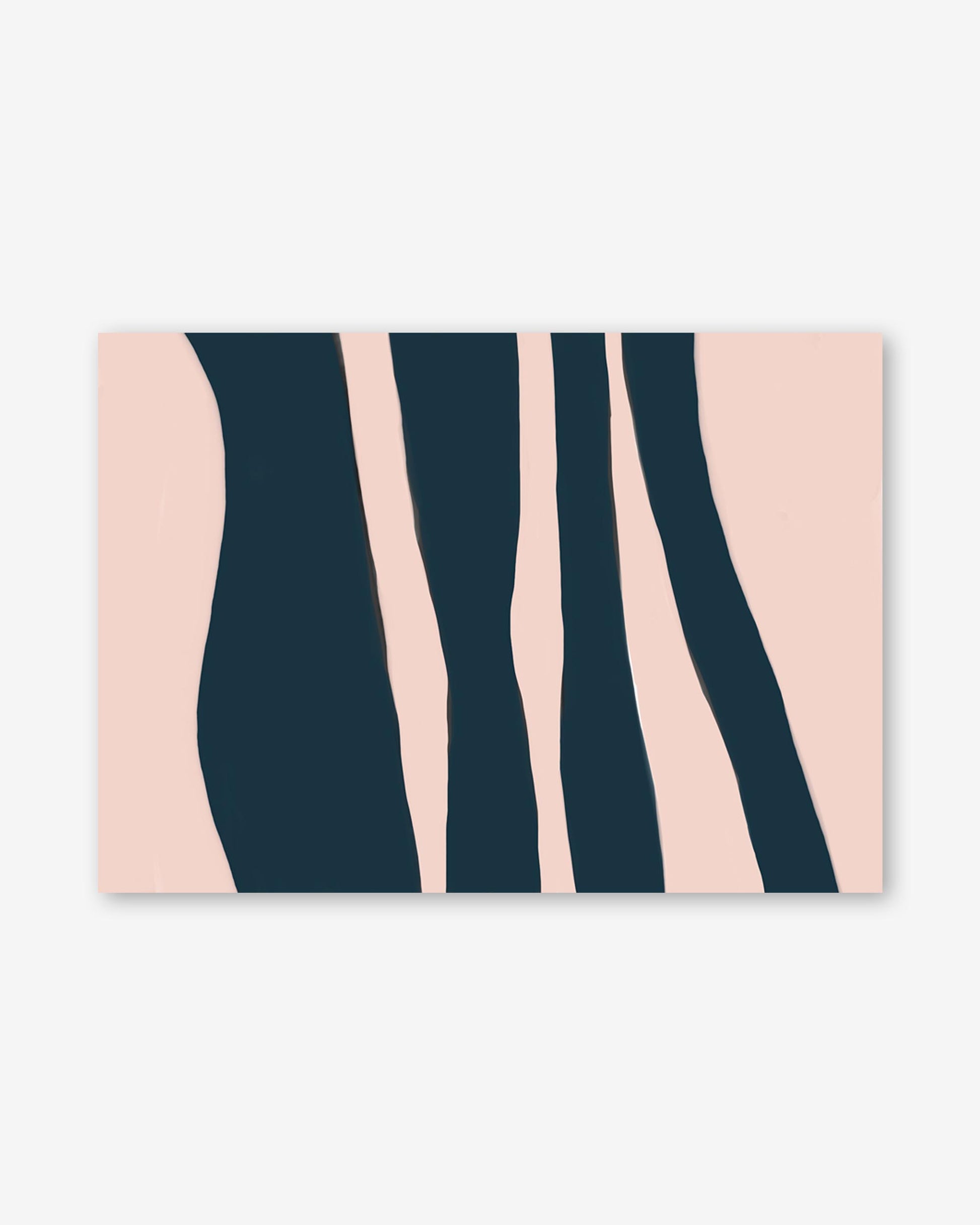 Rectangular mat with wavy navy blue and pink stripes on a white background