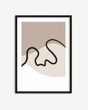 Framed abstract art print with a black line design on a beige background