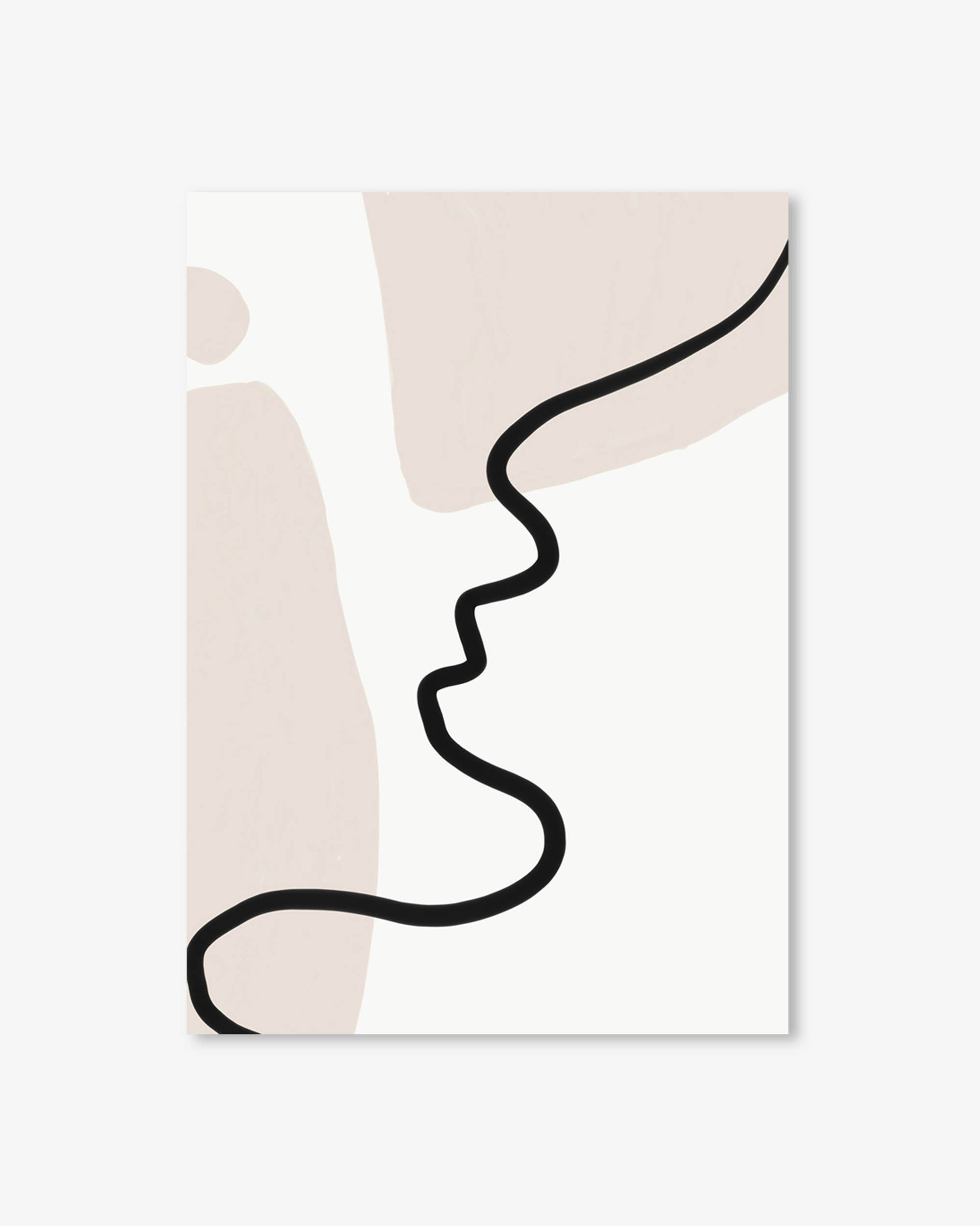 Abstract art print with black line on a beige background