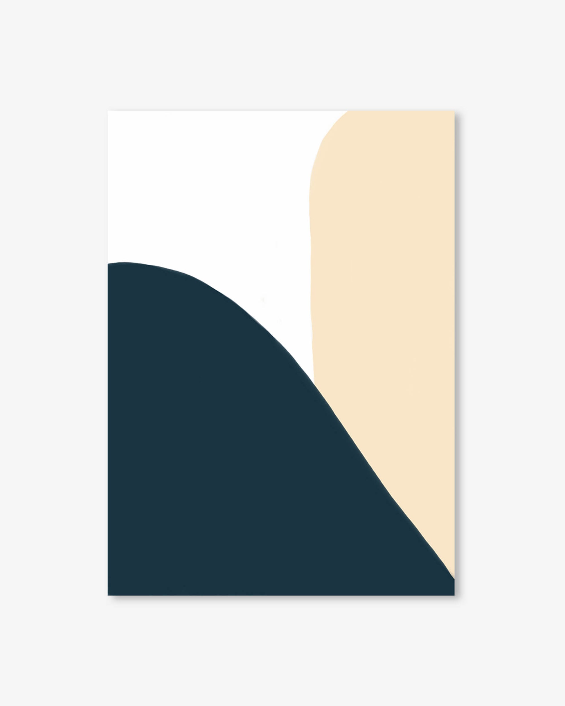 Abstract art print with a blue and beige geometric design on a white background