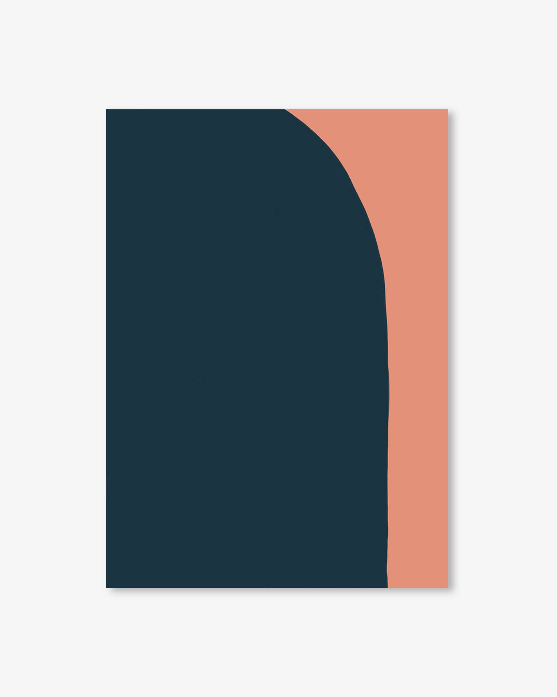 Abstract art print with a dark blue and peach color block on a light gray background