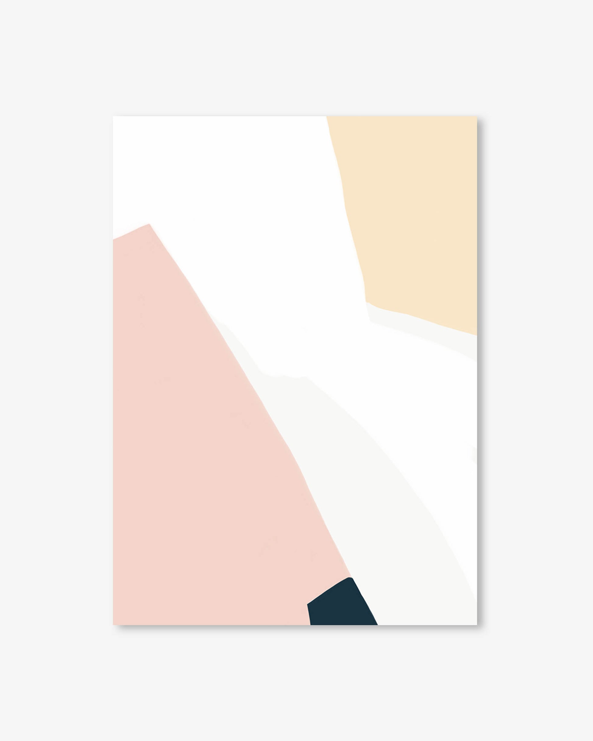Abstract art print with geometric shapes in pink, beige, and black on a white background