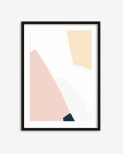 Framed abstract art print with geometric shapes on a white background