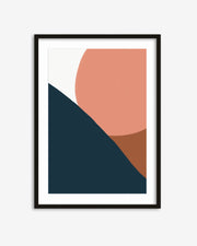 Framed abstract art print with geometric shapes on a white background