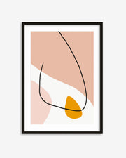 Framed abstract art print with a nose and yellow object on a pink background