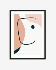 Framed abstract art print with geometric shapes on a white background