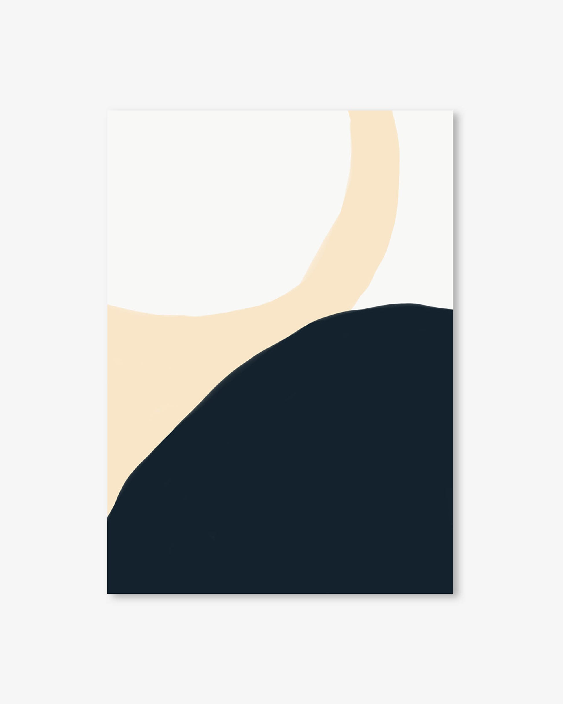 Abstract art print with a beige and navy design on a white background