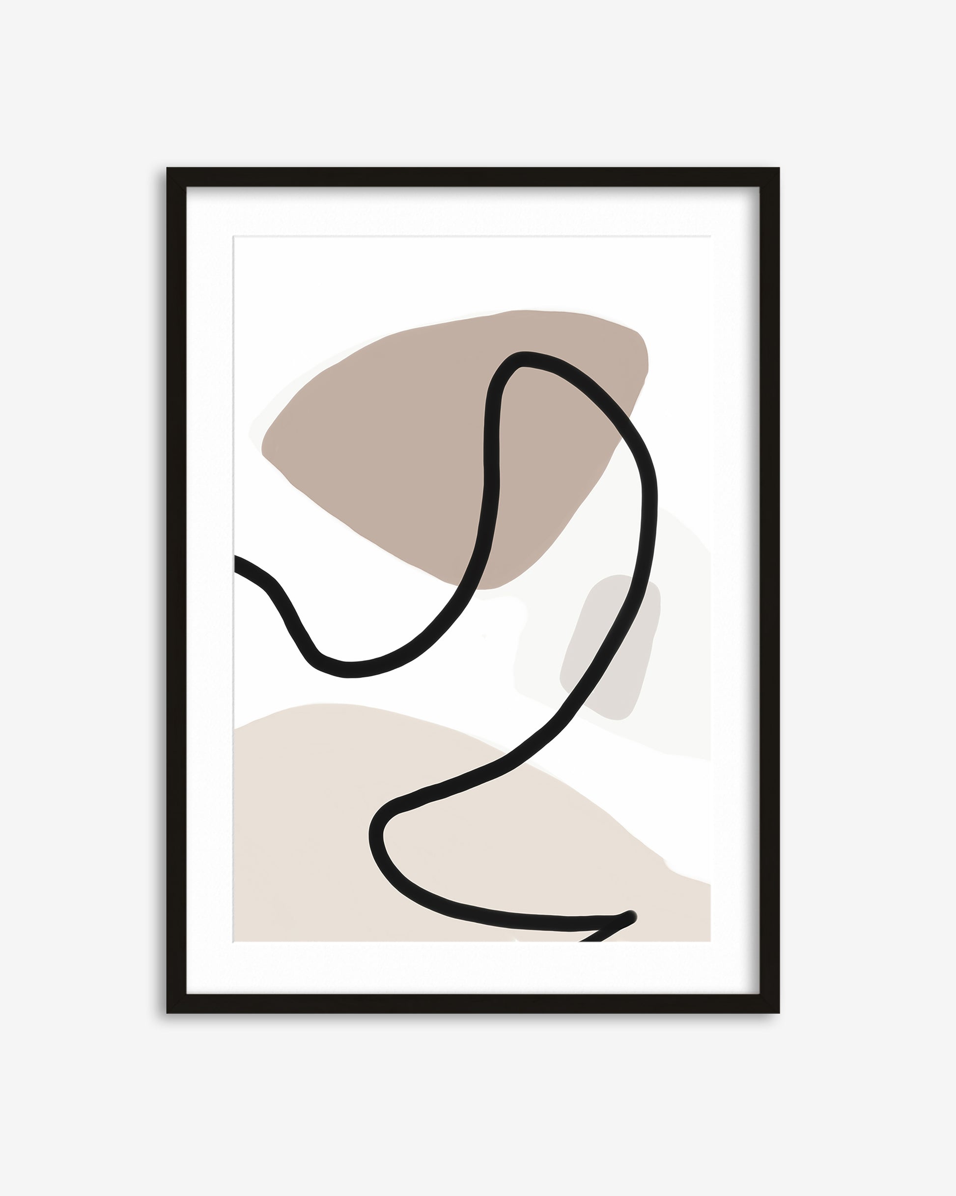 Framed abstract art print with geometric shapes on a white background