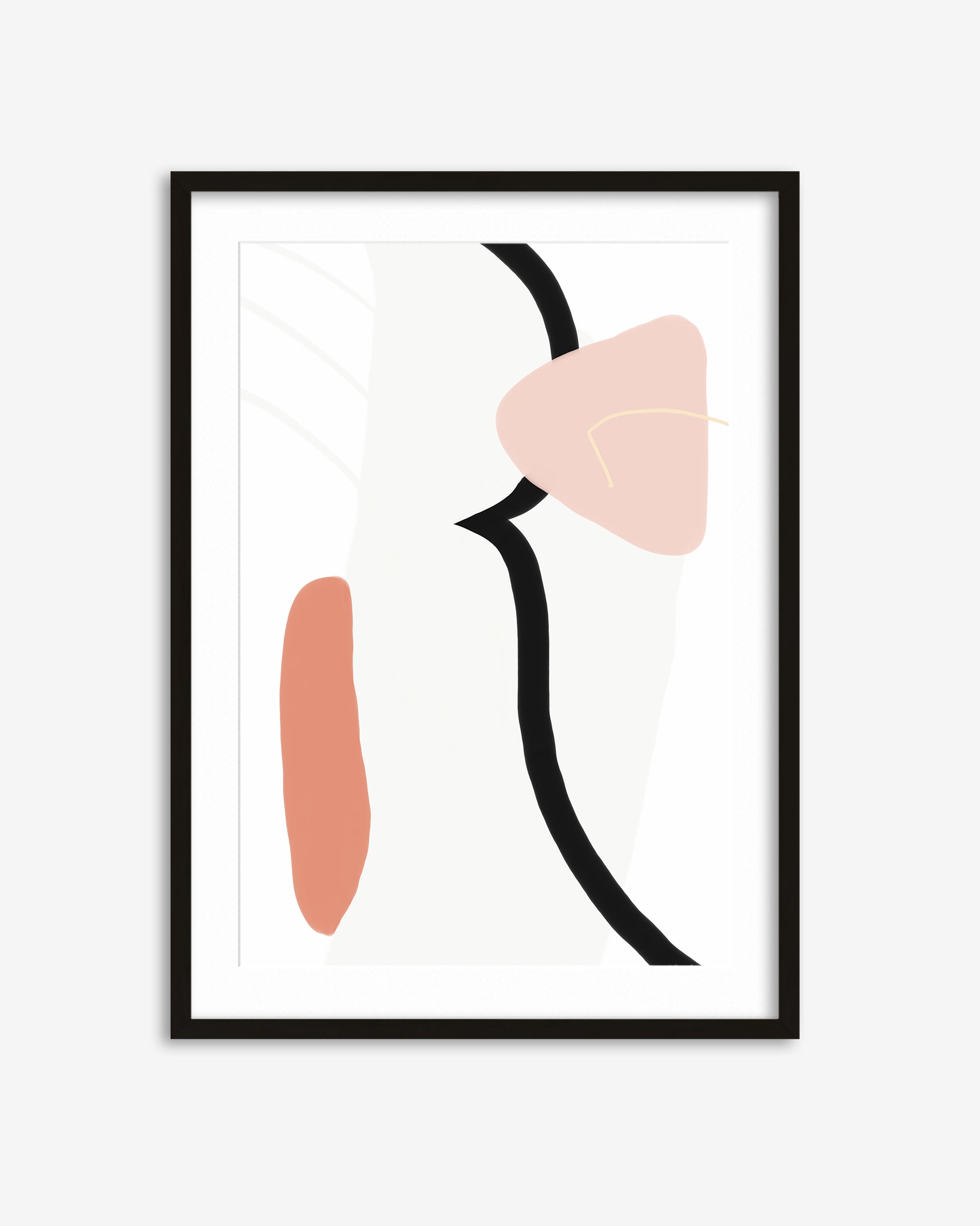 Framed abstract art print with geometric shapes on a white background