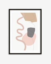 Framed abstract art print with geometric shapes on a white background