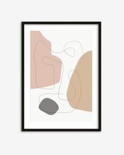 Framed abstract art print with geometric shapes on a white background