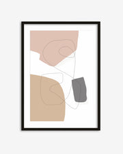 Framed abstract art print with geometric shapes on a white background