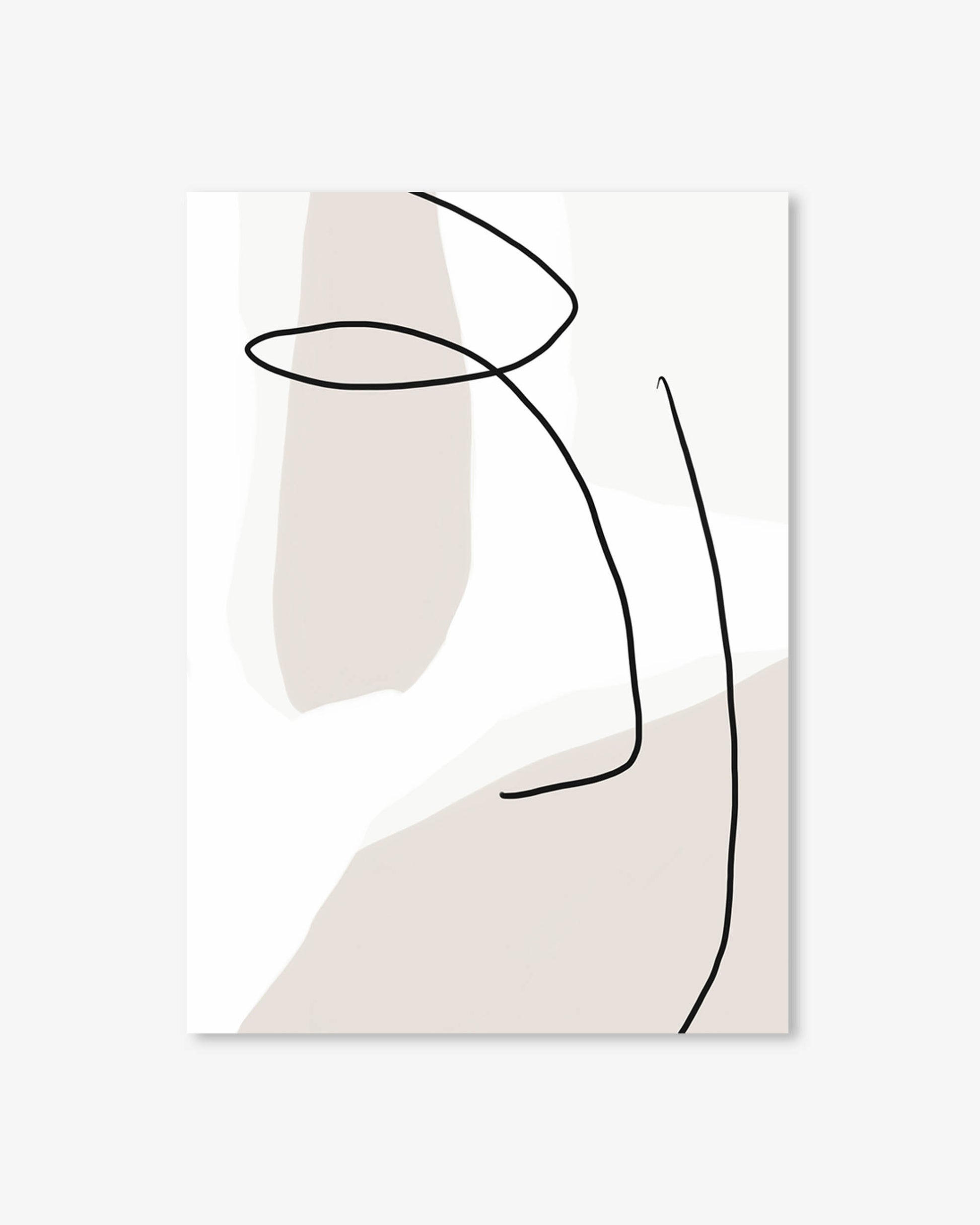 Abstract art piece with black line on a beige background