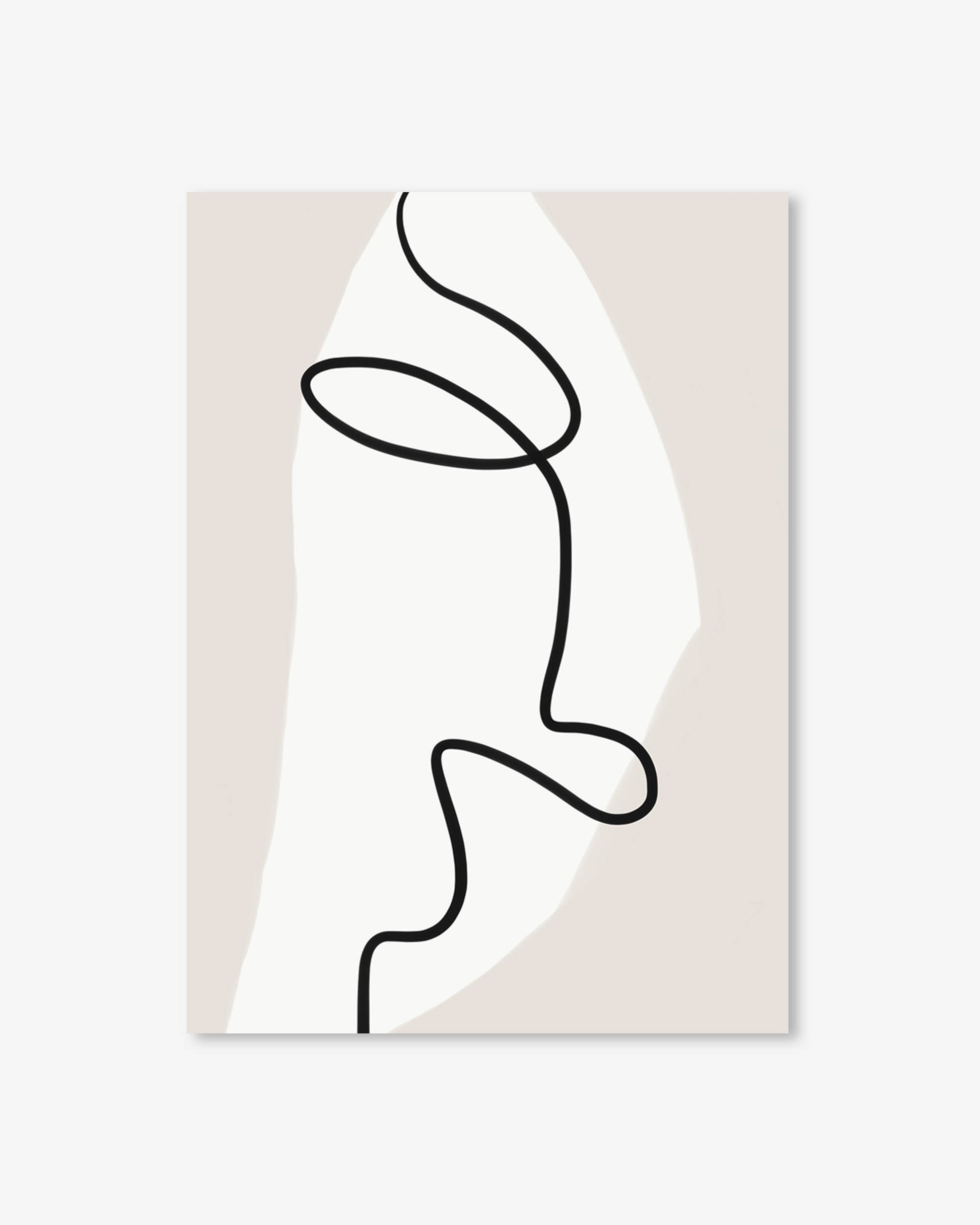 Abstract line art of a face on a beige background