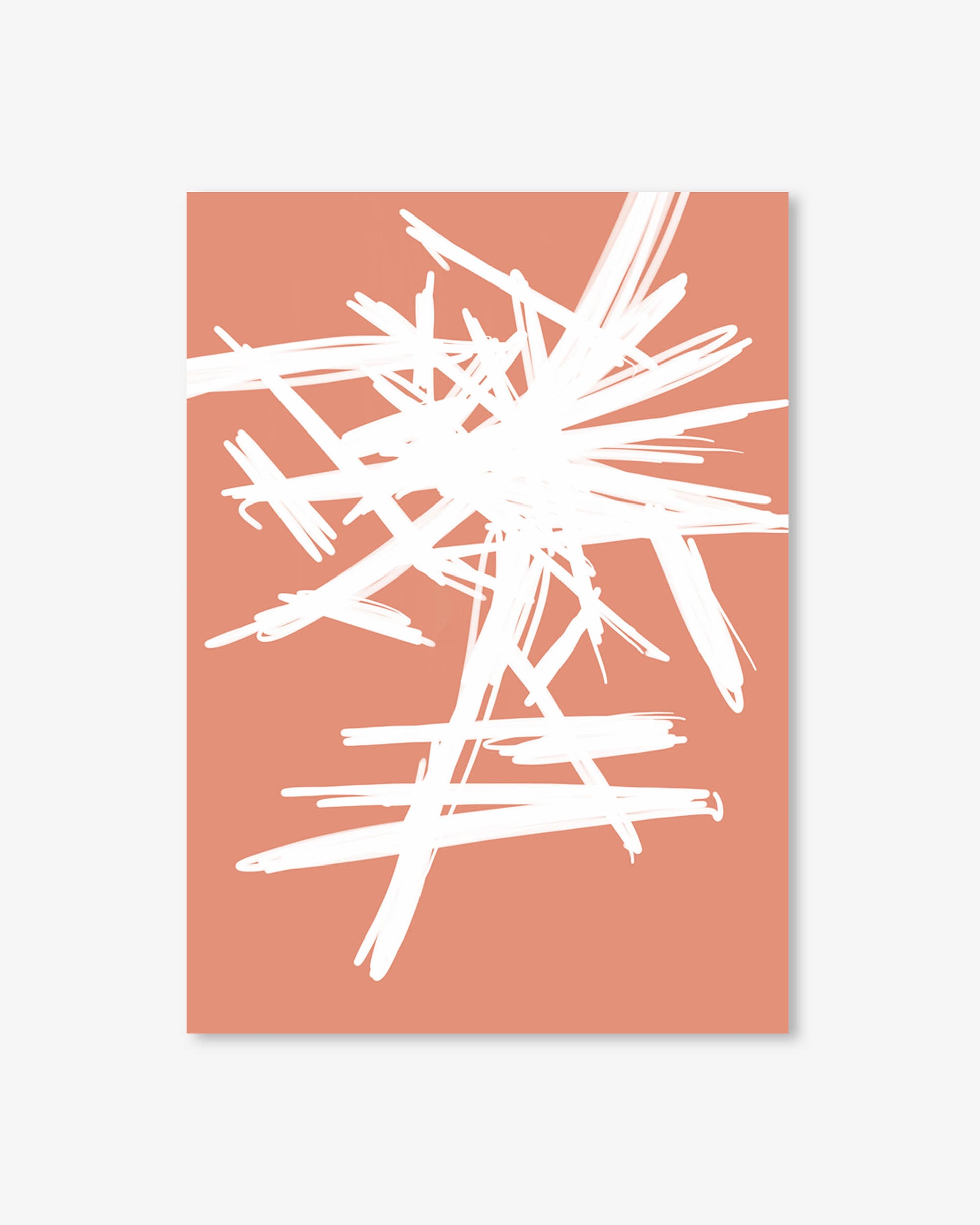 Abstract white brush strokes on a coral background
