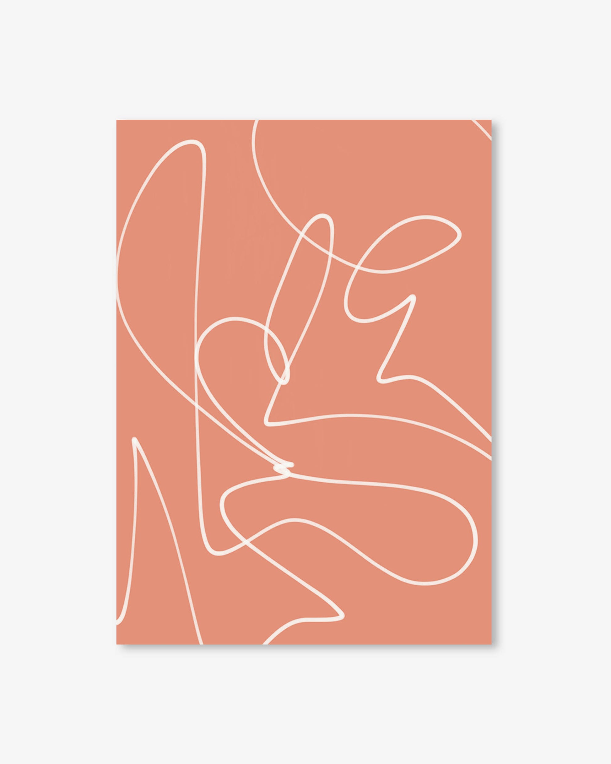 Abstract line art on a coral background