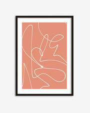 Framed abstract art print with white lines on a pink background