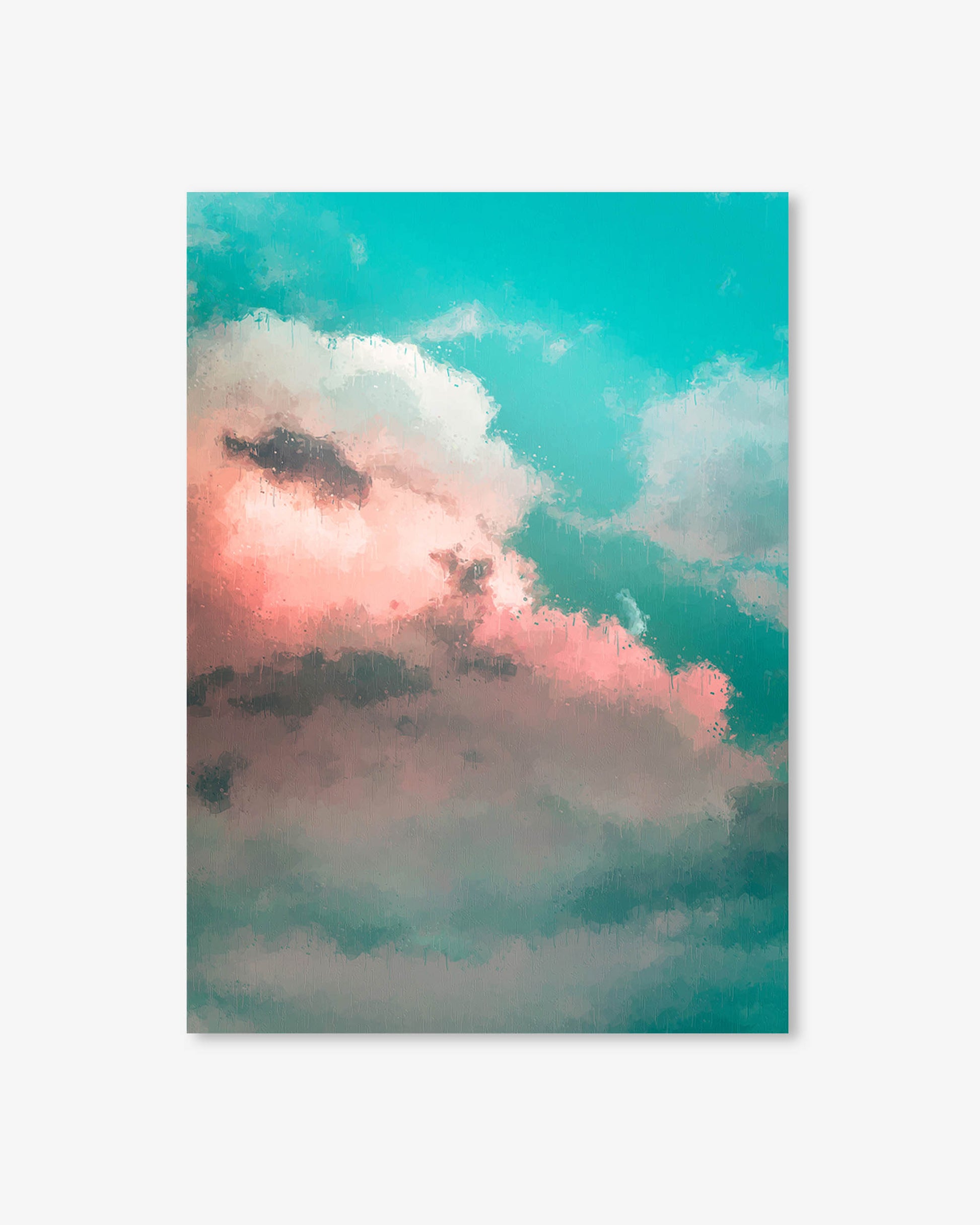 Colorful cloud photograph with a gradient of blue, pink, and white on a light gray background
