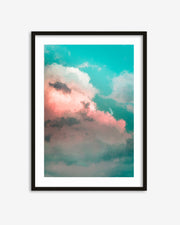 Framed artwork of a colorful cloud with a black frame on a white background