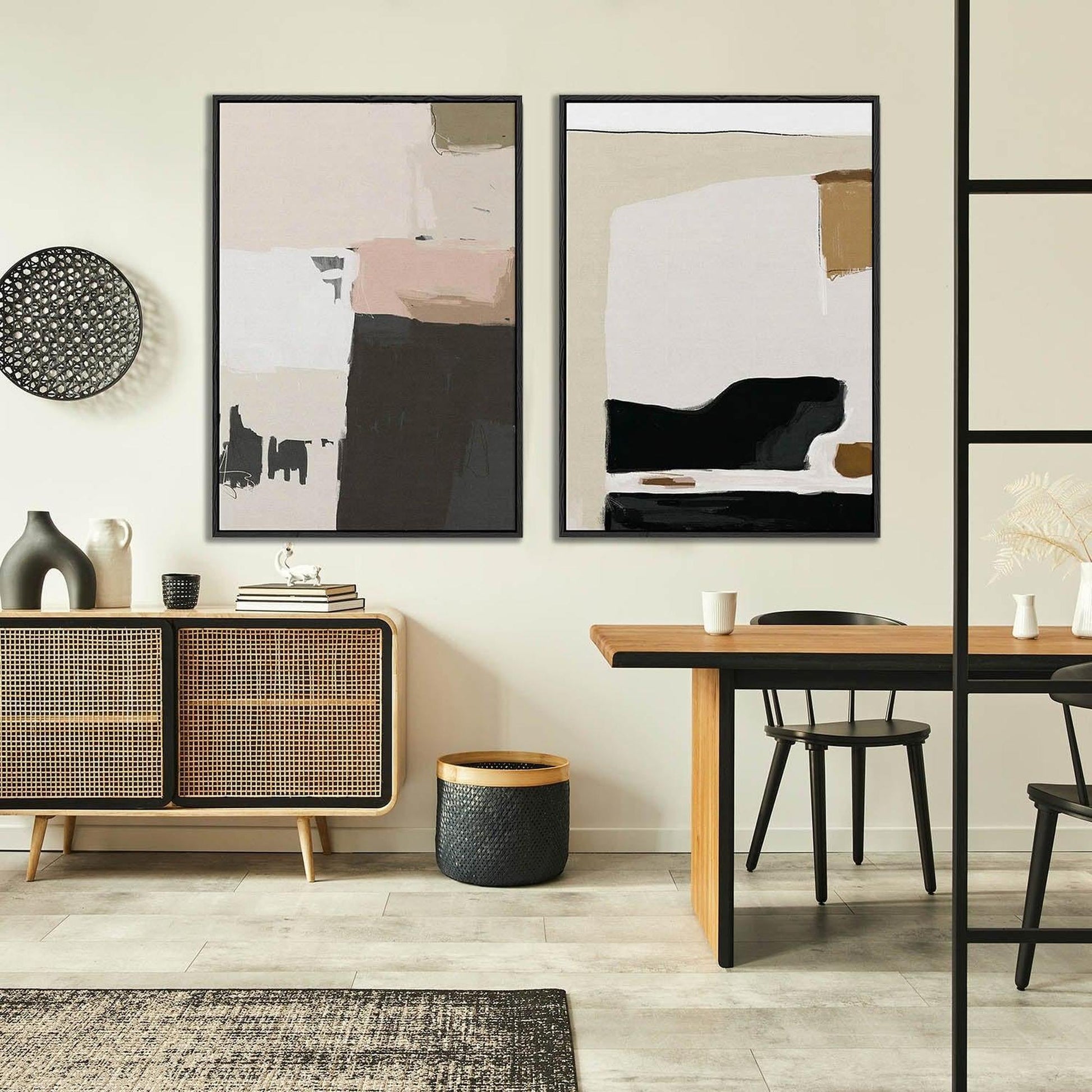 Abstract Pastel Beige Framed Canvas Set-Abstract House