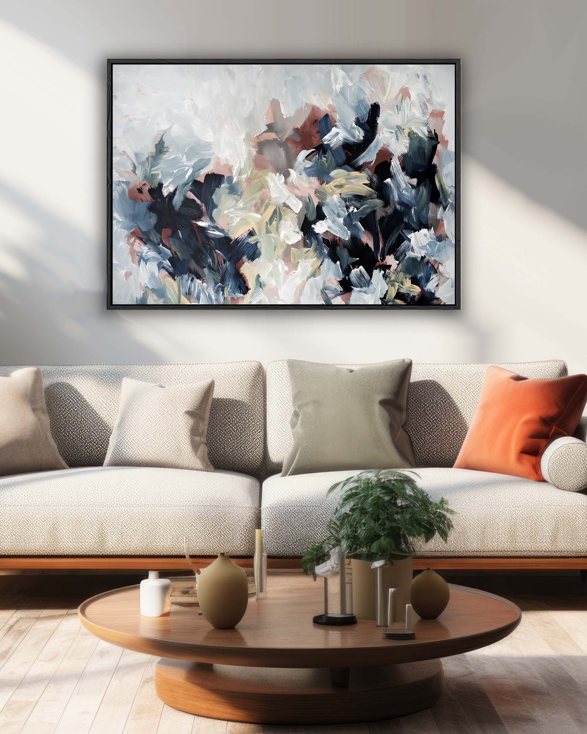 modern large abstract wall art canvas framed living room above sofa