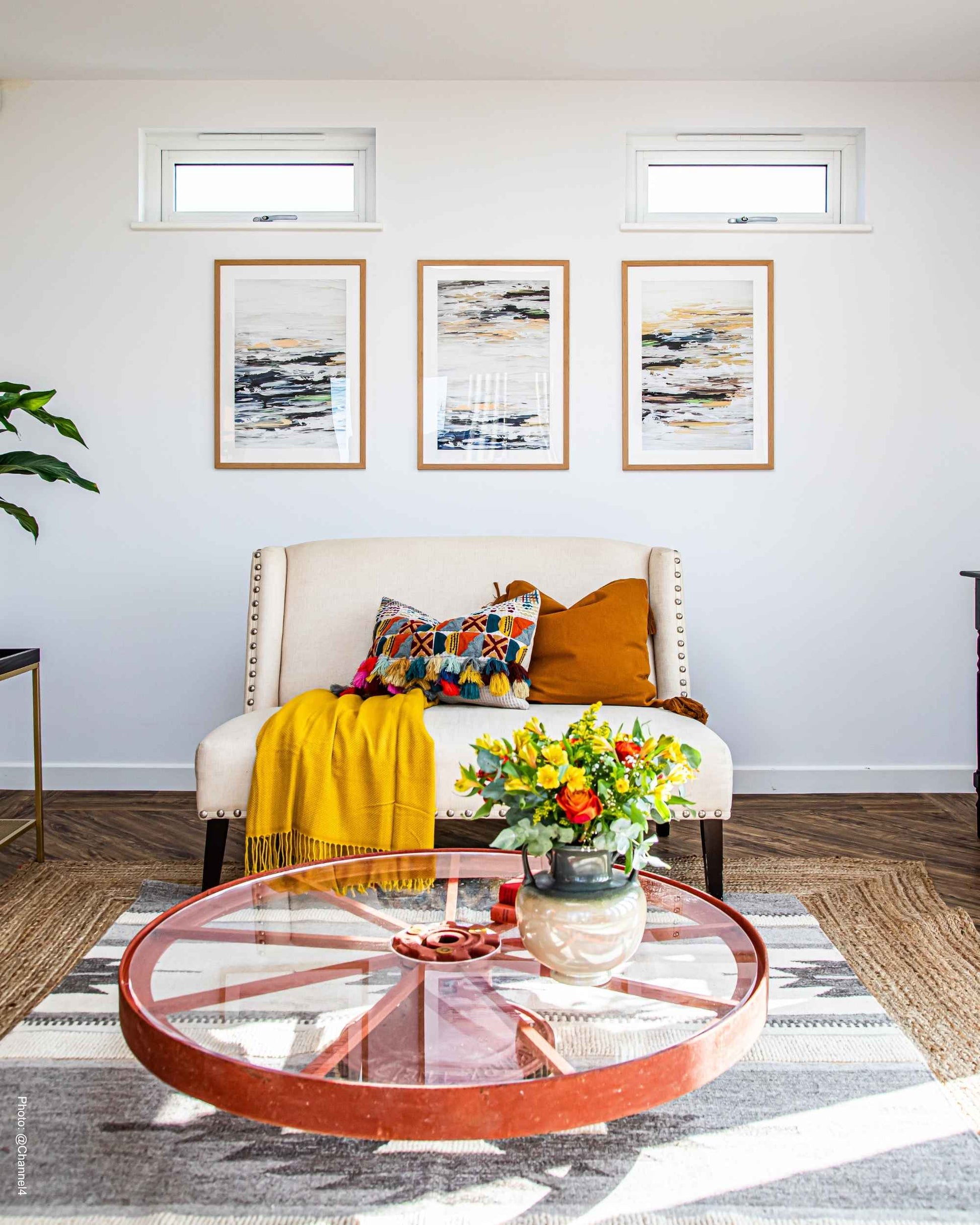 modern neutral abstract wall art prints set in modern home extension