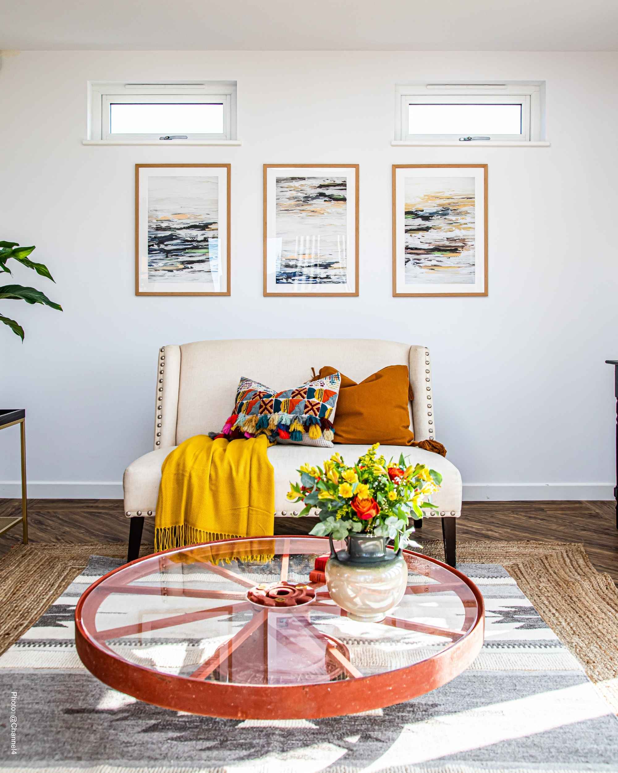 modern neutral abstract wall art prints set in modern home extension