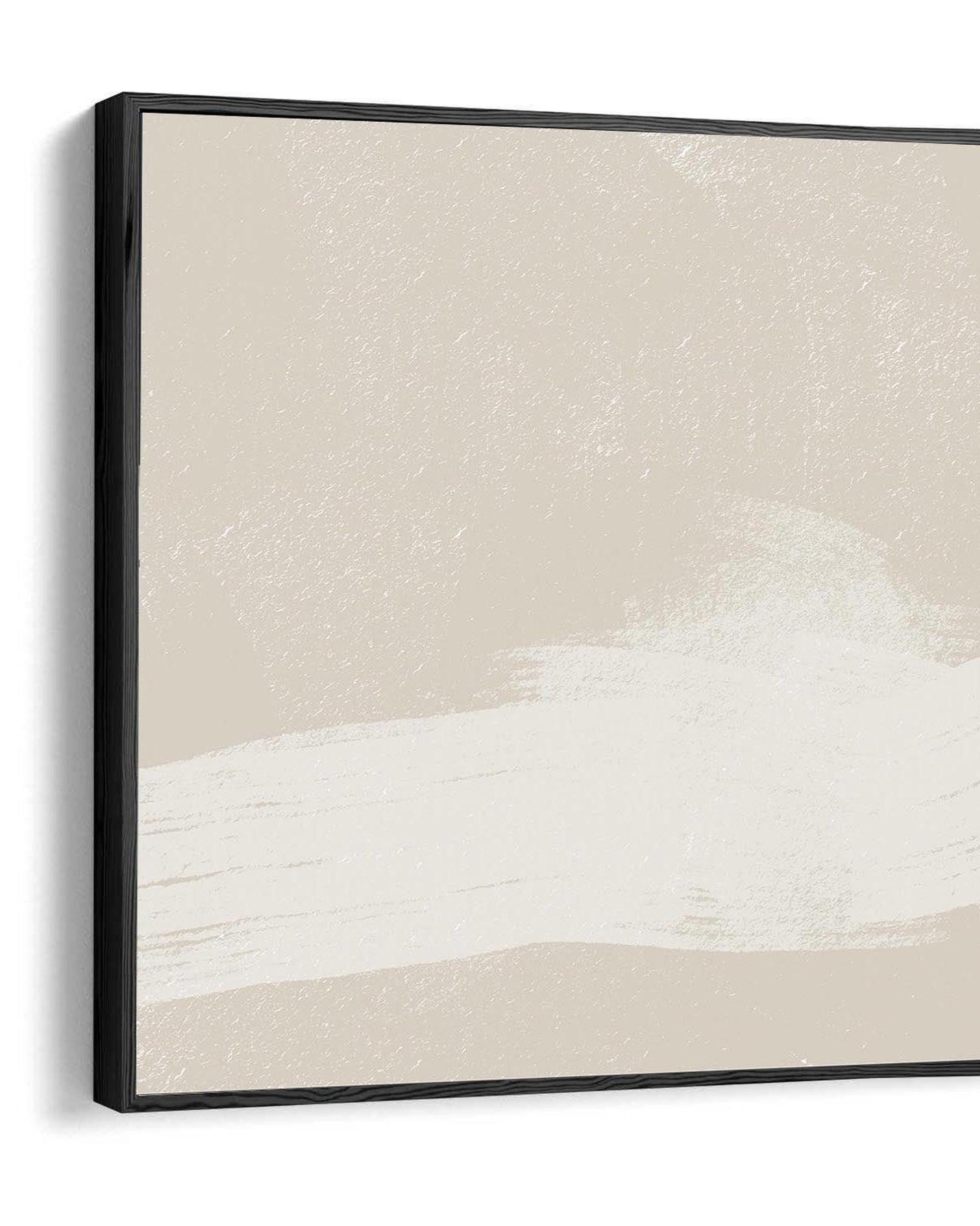 Abstract painting with wavy beige patterns on a white background.