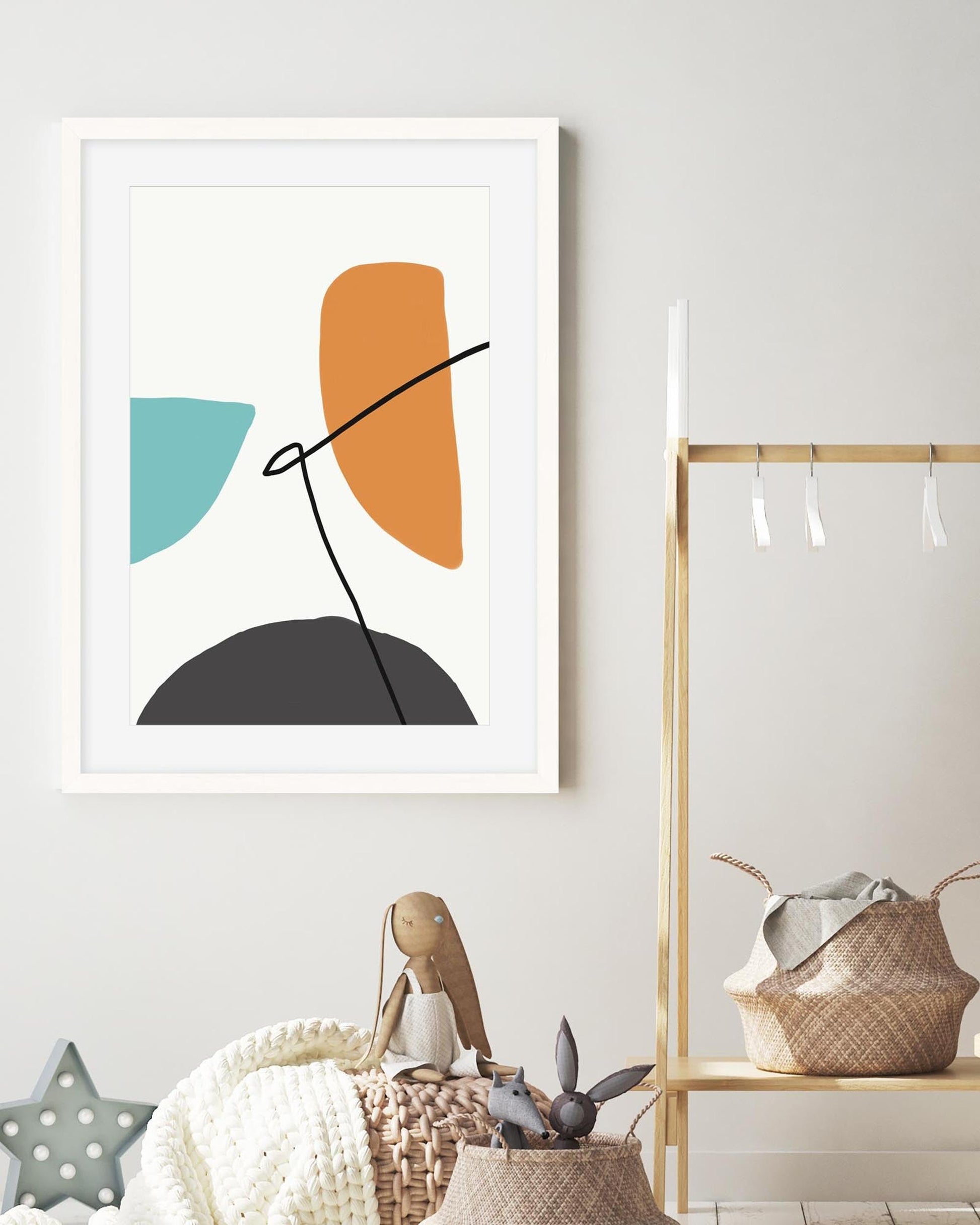 Abstract Line Orange Teal Grey Framed Art-Abstract House