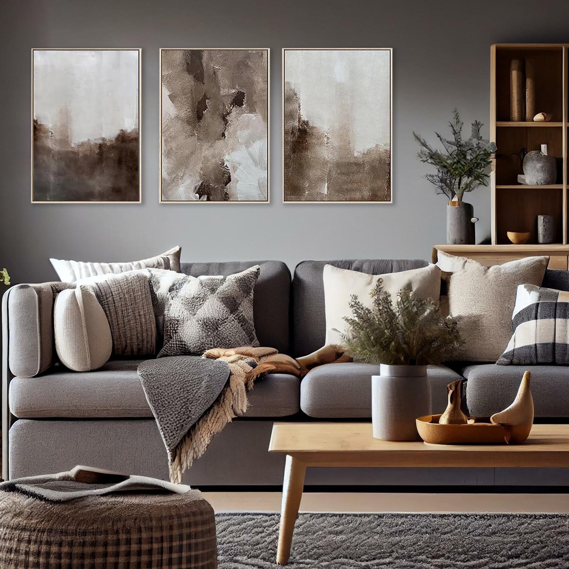 Abstract Brown Shade Canvas Set of 3-Abstract House