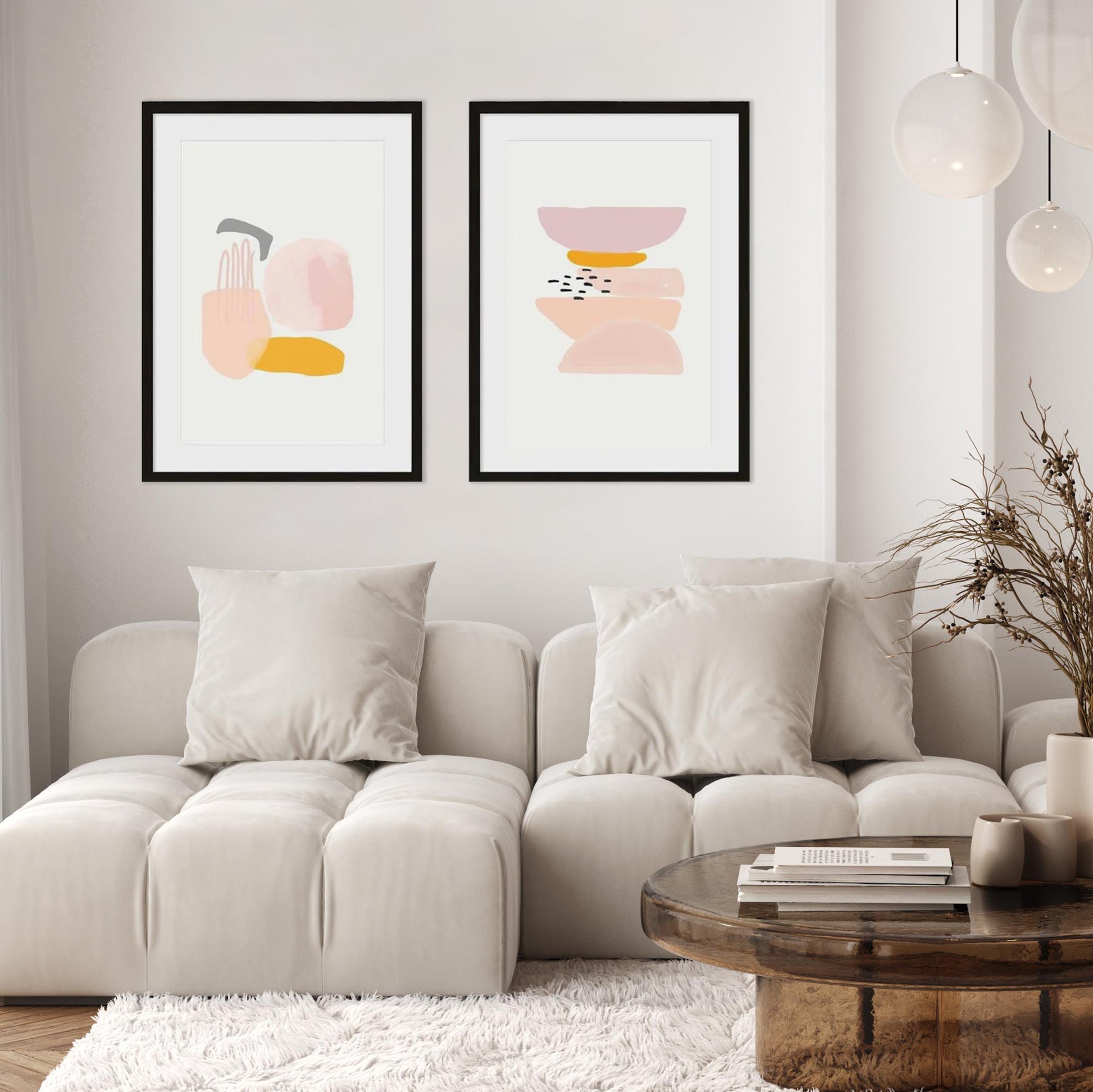 Abstract Peach Shapes - Print Set Of 2-Abstract House