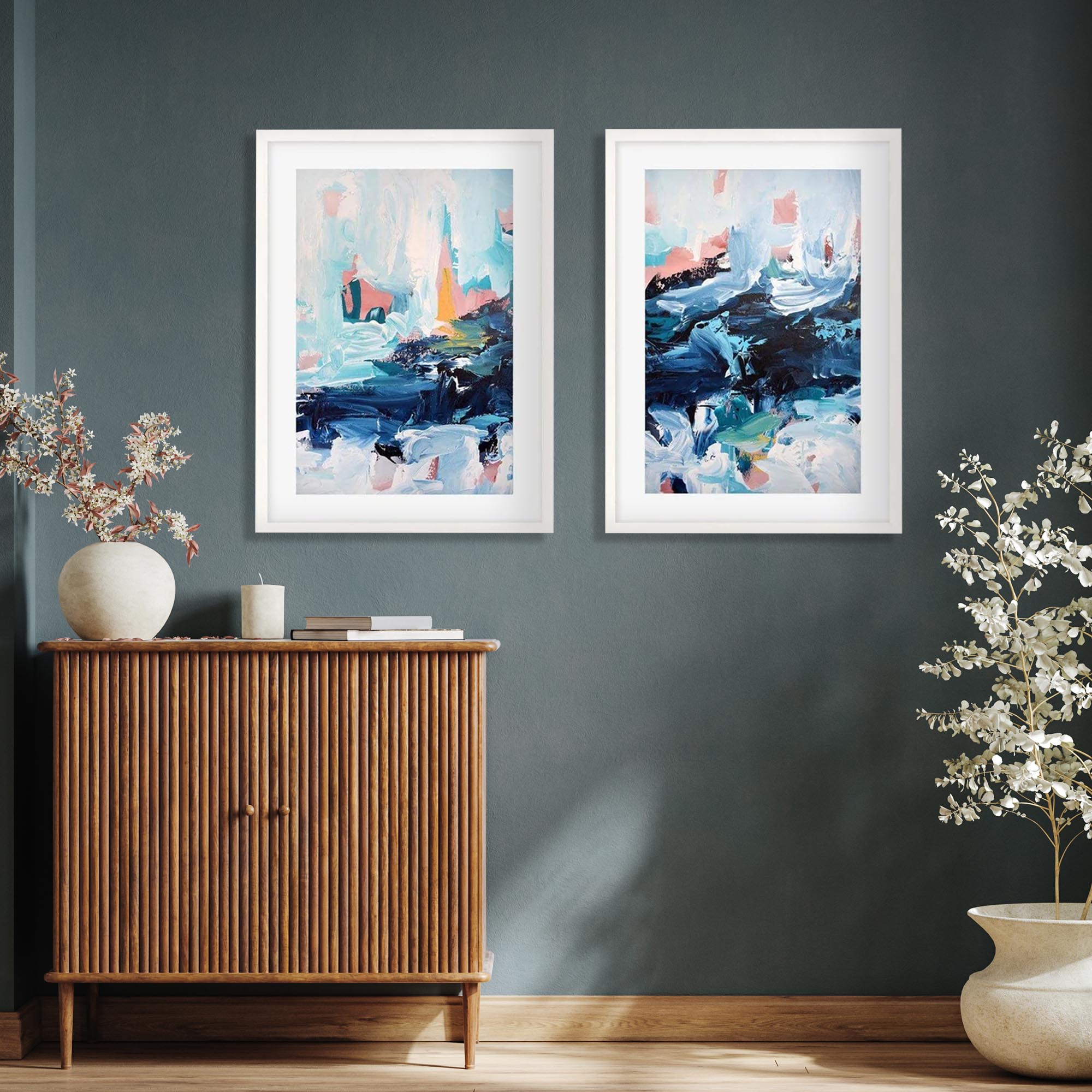 Abstract River Flow Set Of 2 Prints-Abstract House
