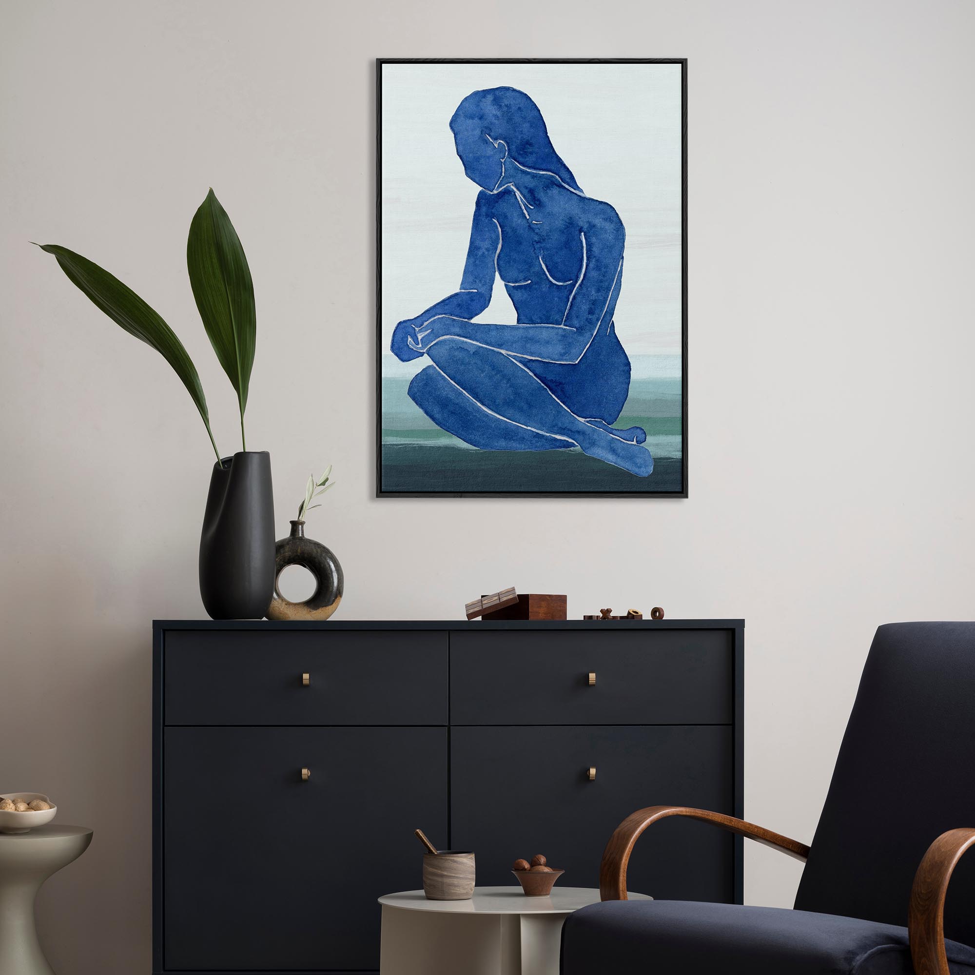 Blue Nude Figure Framed Canvas