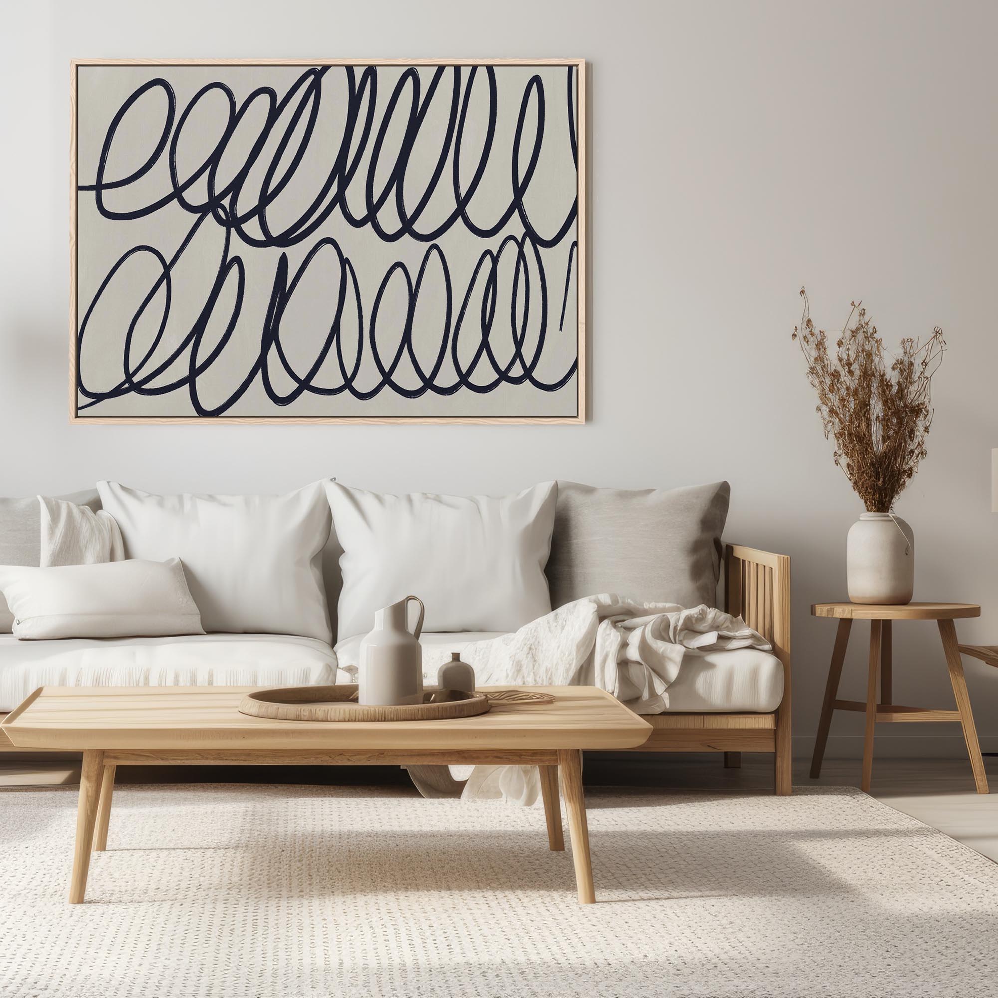 Neutral Curved Lines Framed Canvas