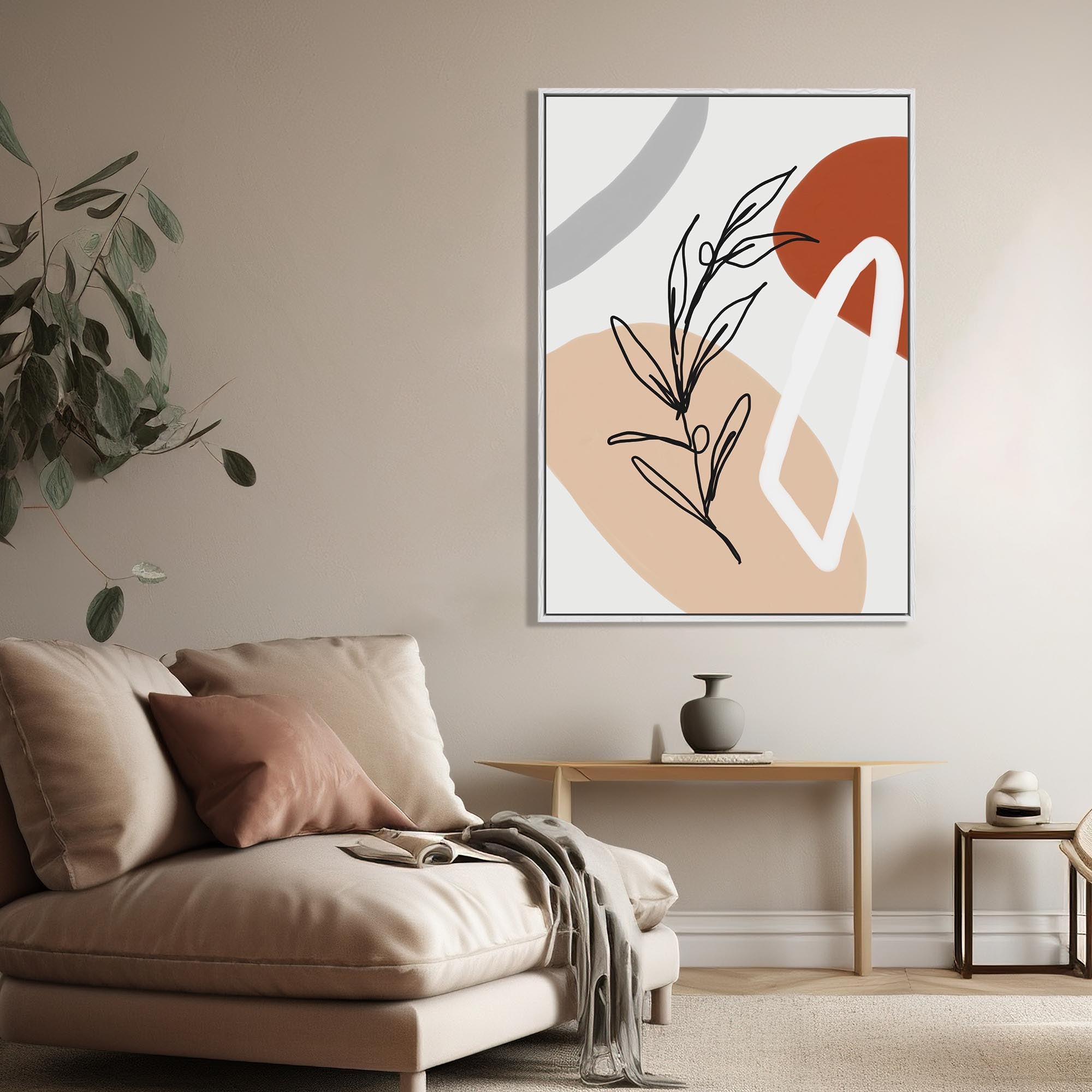 Abstract Botanical Shapes Framed Canvas-Abstract House