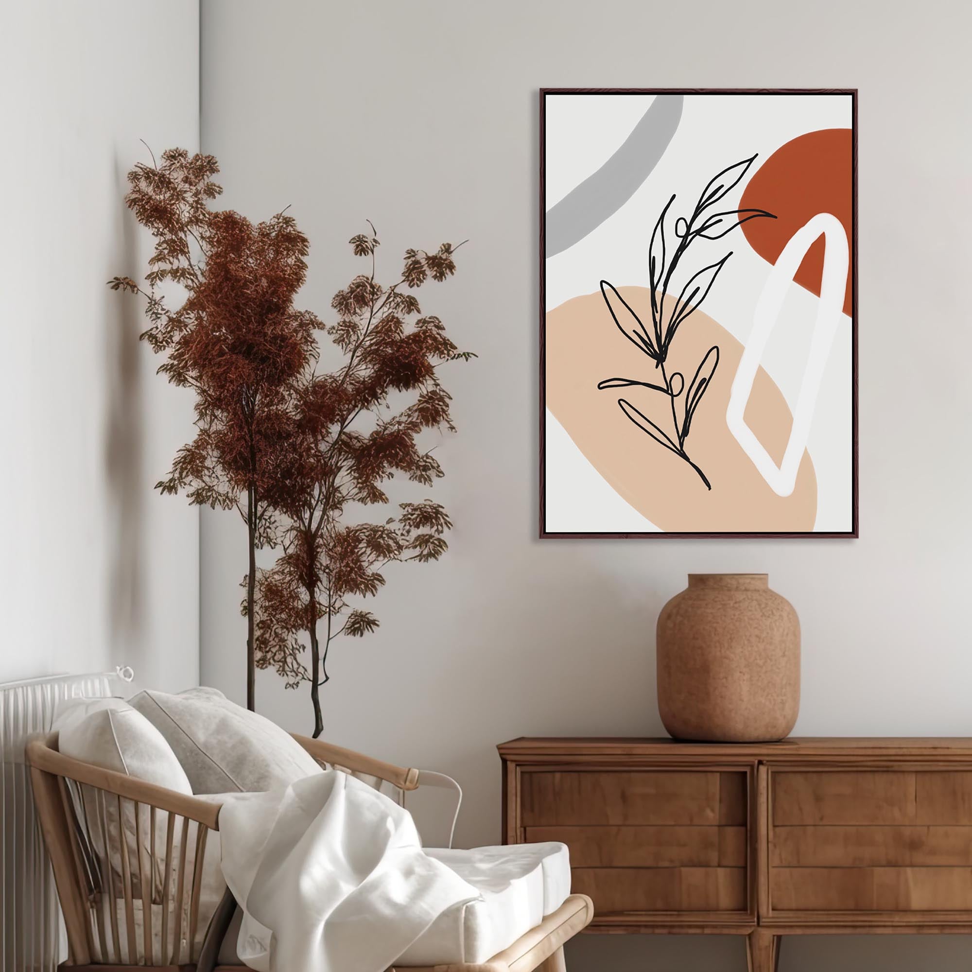 Abstract Botanical Shapes Framed Canvas-Abstract House