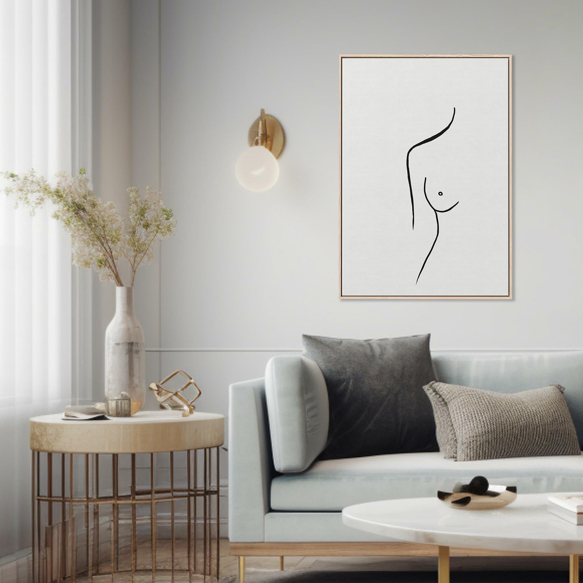 Nude Female Line Framed Canvas