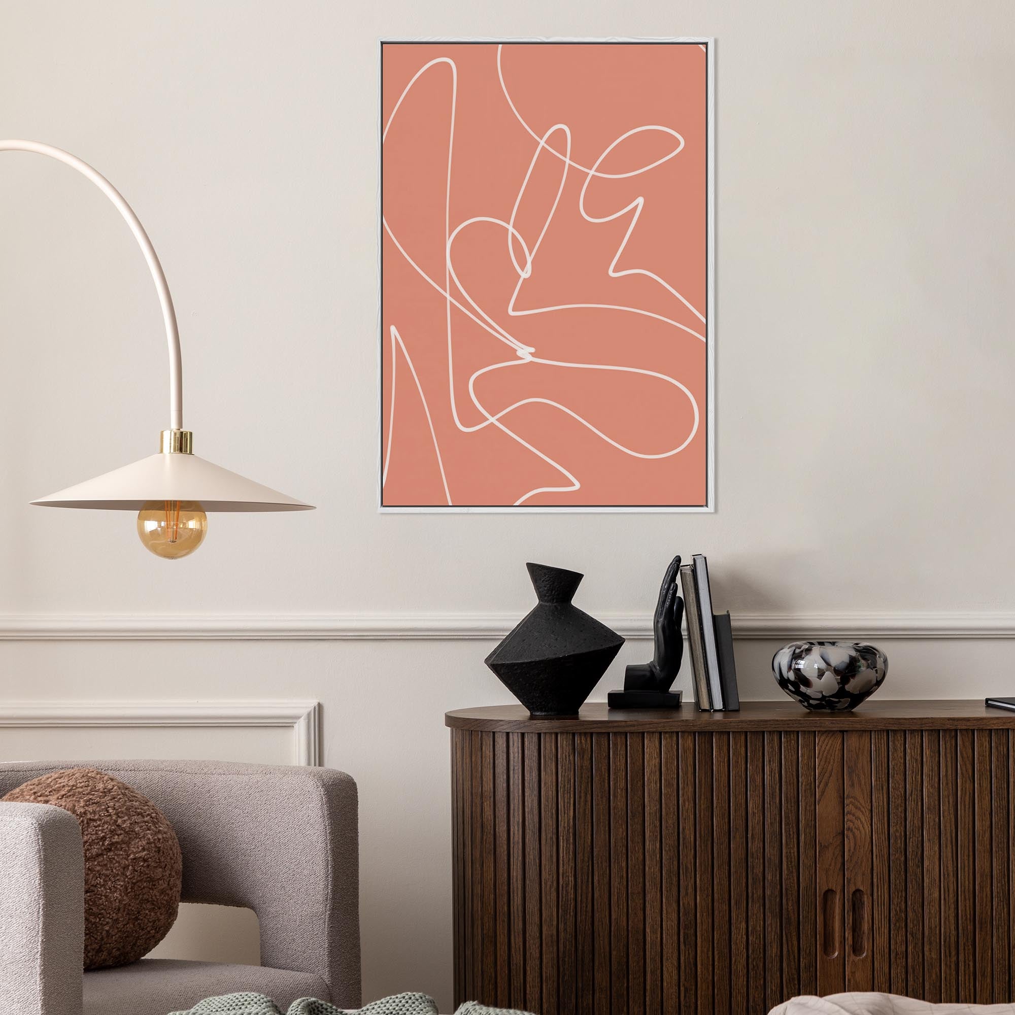 Abstract Curved Lines Framed Canvas-Abstract House