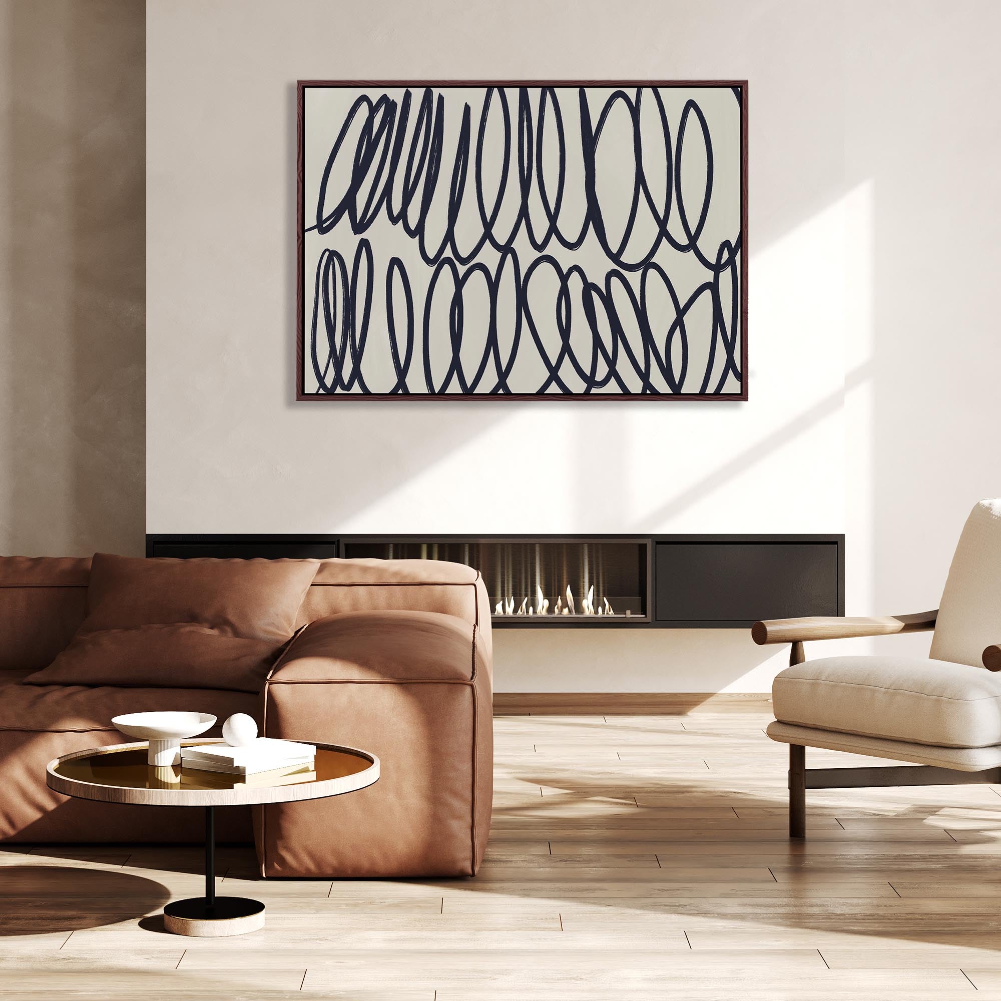 Curved Black Lines II Framed Canvas-Abstract House