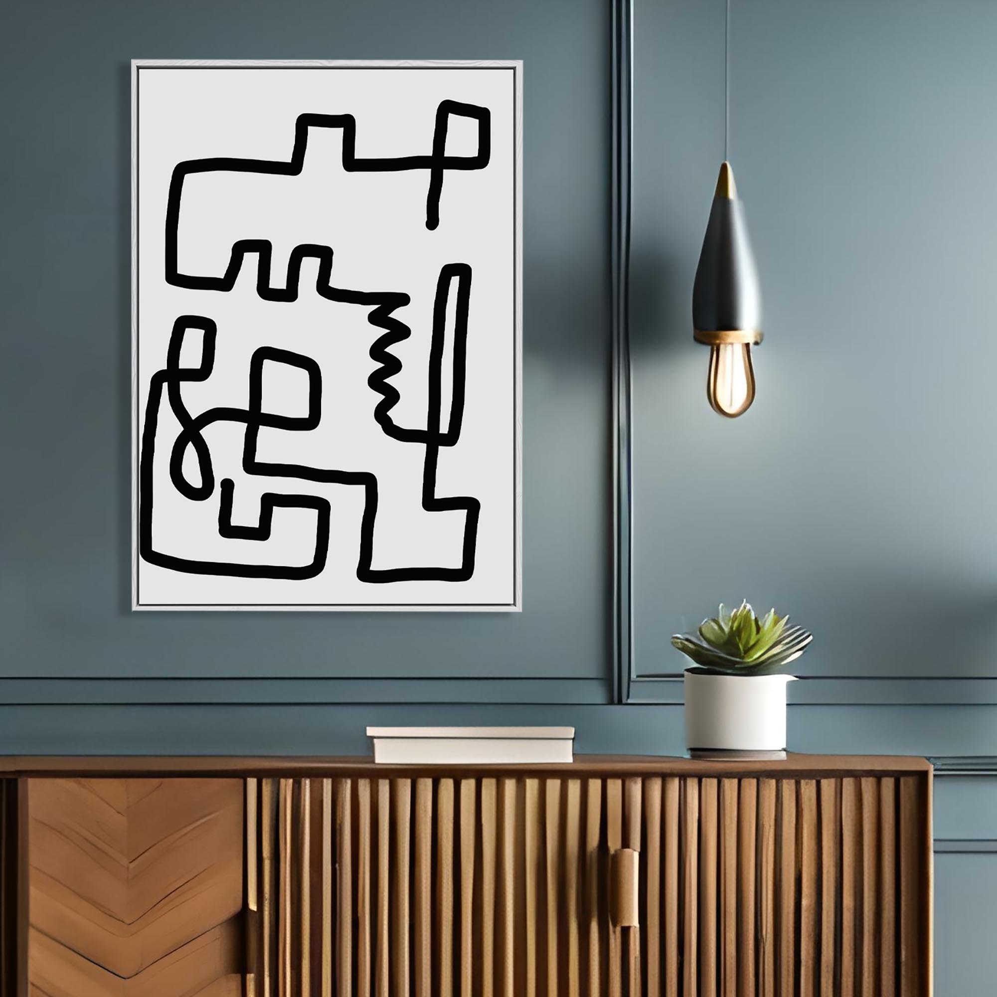 Labyrinth Line Framed Canvas-Abstract House