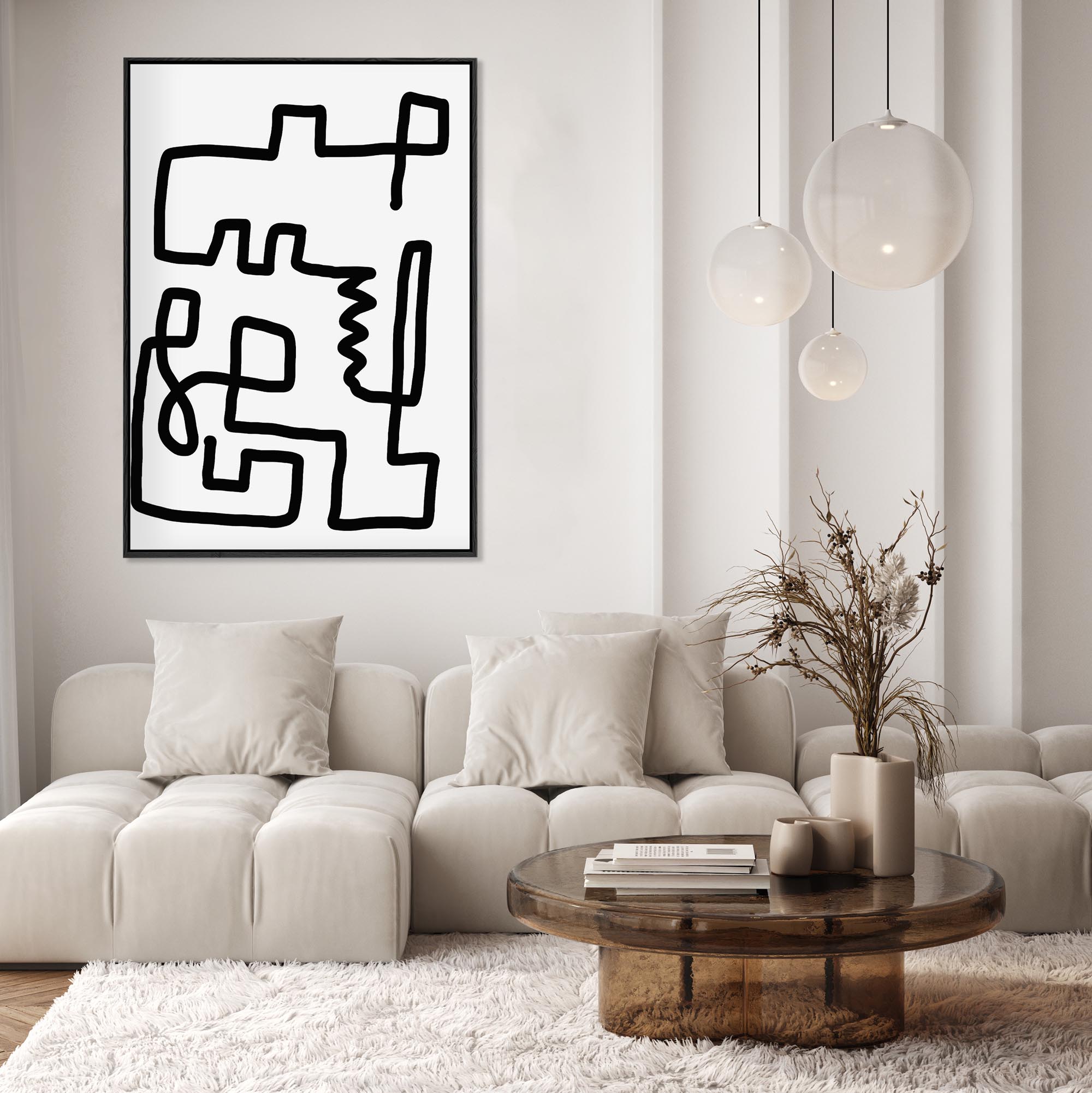 Labyrinth Line Framed Canvas-Abstract House