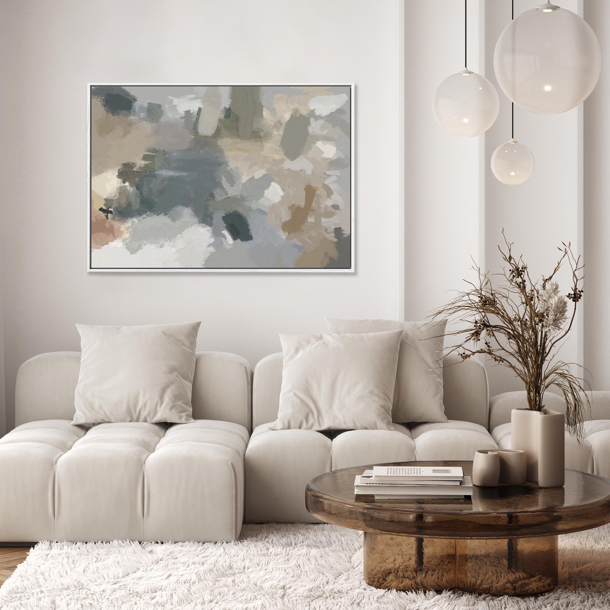 Impressionist Neutral Mood Framed Canvas-Abstract House
