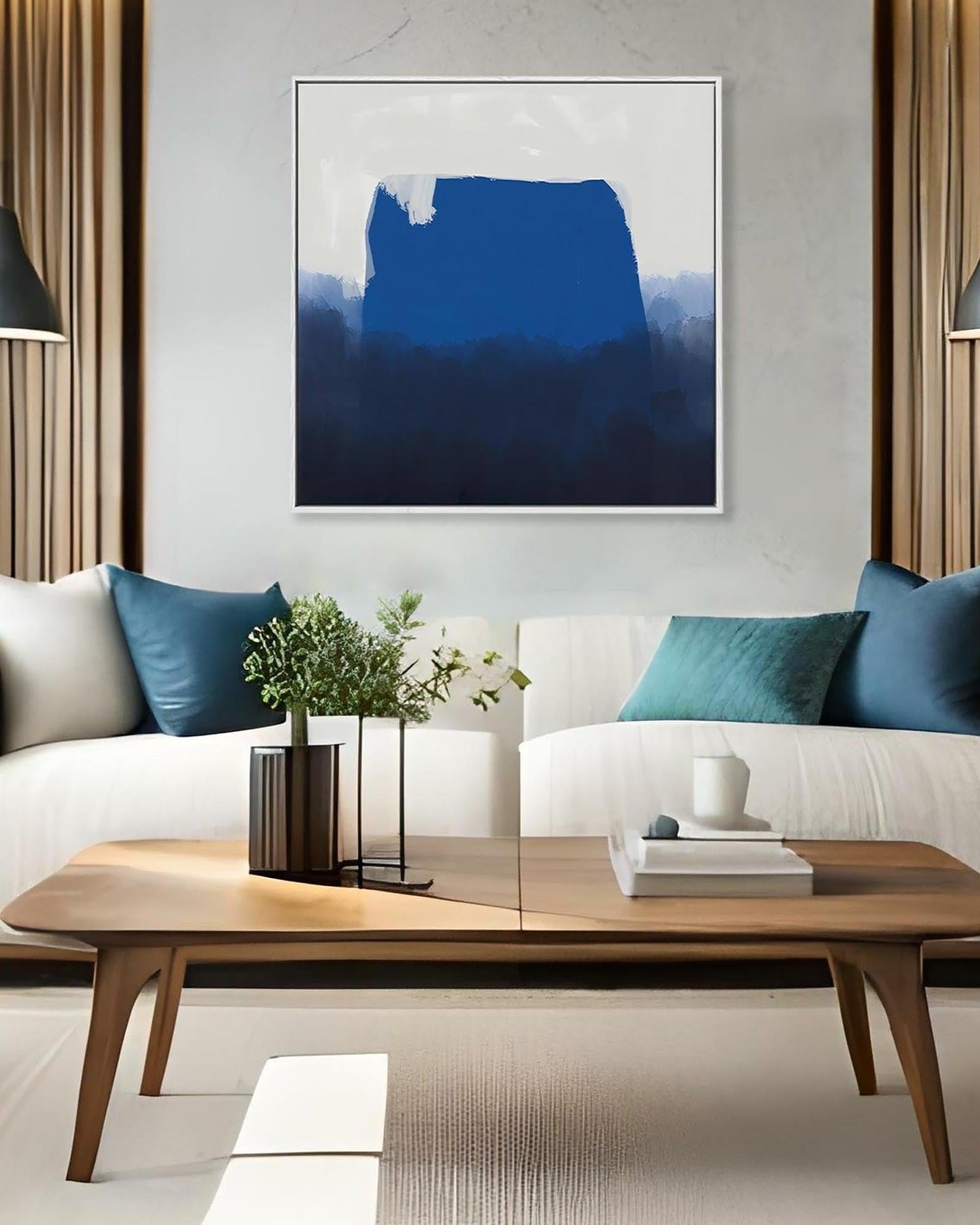 Blue Brush Strokes Framed Canvas-Abstract House